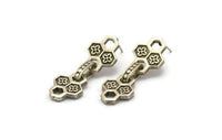 Silver Chain Earring, 2 Antique Silver Plated Brass Honeycomb Shaped Soldered Chain Stud Earrings N1824