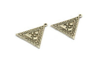 Silver Triangle Charm, 2 Antique Silver Plated Brass Triangle Charms With 1 Loop, Cloud Findings, Moon And Star Findings (26x25x1.5mm) N2182