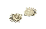 Silver Moon Charm, Antique Silver Plated Brass Sun Charm With 1 Loop, Crescent Moon Charms, Moon Phases Charms, Findings (32x32x1.5mm) N2260