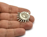 Silver Moon Charm, Antique Silver Plated Brass Sun Charm With 1 Loop, Crescent Moon Charms, Moon Phases Charms, Findings (32x32x1.5mm) N2260