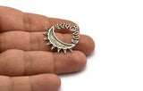 Silver Moon Charm, 2 Antique Silver Plated Brass Crescent Moon Charms With 1 Loop, Moon Phases Findings (32x30.5x1.5mm) N2220