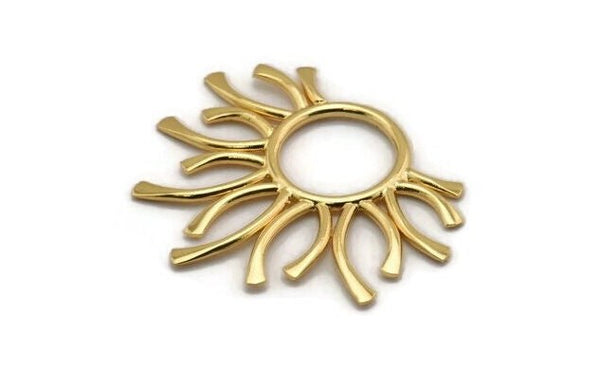 Gold Sun Pendant, Gold Plated Brass Sun Pendant (45x37x1.5mm) BS 1943