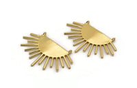 Moon and Sun, Gold Plated Brass Crescent Moon and Semi Sun Ethnic Pendant With 2 Loops, Finding, Charm (54x35x1mm) U126