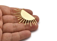 Moon and Sun, Gold Plated Brass Crescent Moon and Semi Sun Ethnic Pendant With 2 Loops, Finding, Charm (54x35x1mm) U126