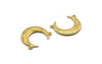Gold Moon Charm, Gold Plated Brass Textured Horn Charm, Pendant, Jewelry Finding (27x8x3.30mm)  N0202