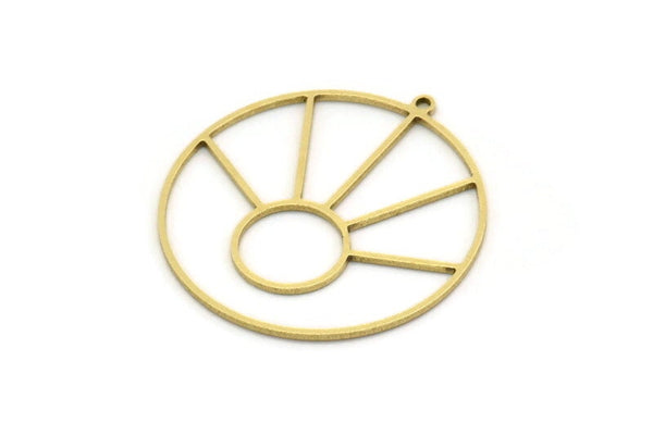 Brass Round Charm, 2 Raw Brass Sun Charms With 1 Loop, Charm Pendants (34x32x0.80mm) SMP0698