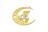 Brass Moon Charm, 4 Raw Brass Mushroom And Crescent Moon Shaped Charms With 1 Loop, Findings (38x36x0.60mm) SMP0699 A6881