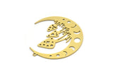 Brass Moon Charm, 4 Raw Brass Mushroom And Crescent Moon Shaped Charms With 1 Loop, Findings (38x36x0.60mm) SMP0699 A6881