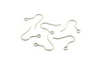Silver Ear Wires, Earring Hooks, 50 Antique Silver Plated Brass Earring Setting for Pearl, Brass Findings, Crafts (19x16x0.7mm) BS 2135