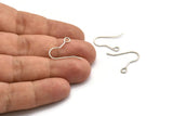 Silver Ear Wires, Earring Hooks, 50 Antique Silver Plated Brass Earring Setting for Pearl, Brass Findings, Crafts (19x16x0.7mm) BS 2135