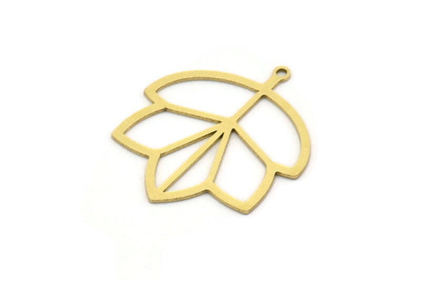 Brass Leaf Charm, 4 Raw Brass Leaf Charms With 1 Loop, Charm Pendants (29x25x0.60mm) SMP0709 A6885