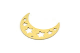 Brass Moon Charm, 8 Raw Brass Crescent Moon And Star Shaped Charms With 1 Hole, Findings (29x10x0.60mm) SMP0728