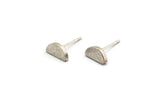 Half Moon Stud, 2 Stainless Steel Earring Posts With Antique Silver Plated Brass Half Moon Stud, Ear Studs (10x14.5mm) E337