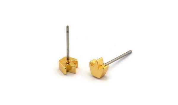 Lotus Shape Stud, 8 Stainless Steel Earring Posts With Gold Plated Brass Lotus Shape Stud, Ear Studs (5x15mm) E334