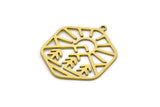 Brass Hexagon Charm, 4 Raw Brass Rising Sun And Mount Patterned Hexagon Shaped Charms With 1 Loop, Charm Pendants (28x23.5x0.60mm) SMP0559