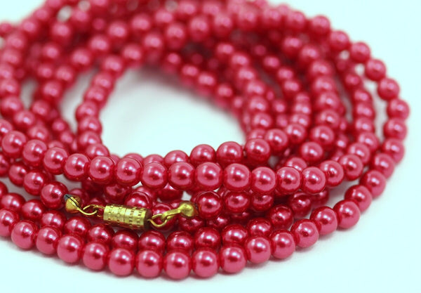 Vintage Plastic Red Pearl Beads ( 5 Mm ) 57 Inches