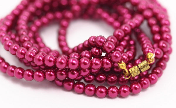 Vintage Plastic Fuchsia Pearl Beads ( 5 Mm ) 57 Inches