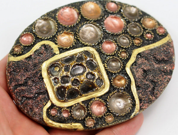Vintage Peach Buckle, 1 Vintage Peach And Gold Handcraft Belt Buckle (106x82mm) - Made In Germany BS 1305