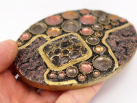 Vintage Peach Buckle, 1 Vintage Peach And Gold Handcraft Belt Buckle (106x82mm) - Made In Germany BS 1305
