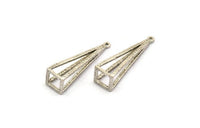 Silver Triangle Prism, 2 Antique Silver Plated Brass Triangle Prism Pendants With 1 Loop (37x10mm) BS 1980