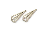 Silver Triangle Prism, 2 Antique Silver Plated Brass Triangle Prism Pendants With 1 Loop (37x10mm) BS 1980