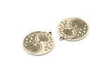 Silver Round Charm, Antique Silver Plated Brass Round Charm With 1 Loop, Tree Findings, Leaf Findings (28.5x26x1.5mm) N2216