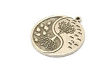 Silver Round Charm, Antique Silver Plated Brass Round Charm With 1 Loop, Tree Findings, Leaf Findings (28.5x26x1.5mm) N2216