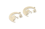 Silver Cat Charm, 6 Antique Silver Plated Brass Crescent Moon And Cat Shaped Charms With 1 Loop, Earring Findings (26x20x0.60mm) A4515