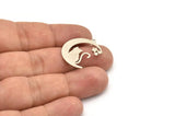 Silver Cat Charm, 6 Antique Silver Plated Brass Crescent Moon And Cat Shaped Charms With 1 Loop, Earring Findings (26x20x0.60mm) A4515