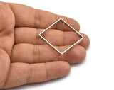 Square Silver Charm, 6 Antique Silver Plated Brass Square Connectors with 2 holes (30x3x0.80mm) BS 2306