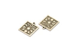 Silver Square Charm, 4 Antique Silver Plated Brass Square Charms With 1 Loop, Moon Findings, Moon Phases Findings (18x16x1.4mm) N2354