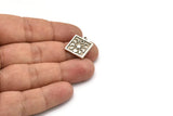 Silver Square Charm, 4 Antique Silver Plated Brass Square Charms With 1 Loop, Moon Findings, Moon Phases Findings (18x16x1.4mm) N2354