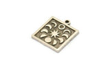 Silver Square Charm, 4 Antique Silver Plated Brass Square Charms With 1 Loop, Moon Findings, Moon Phases Findings (18x16x1.4mm) N2354