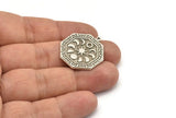 Silver Octagon Charm, Antique Silver Plated Brass Octagon Charm With 1 Loop, Moon Findings, Moon Phases Findings (28x25x1.5mm) N2246