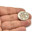 Silver Round Charm, Antique Silver Plated Brass Crescent Moon And Star Charm With 1 Loop, Findings (28x25.5x1.5mm) N2224