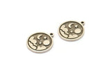 Silver Round Charm, 4 Antique Silver Plated Brass Round Charms With 1 Loop, Cloud Findings, Moon And Star Findings (19x16x1.4mm) N2335