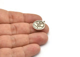 Silver Round Charm, 4 Antique Silver Plated Brass Round Charms With 1 Loop, Cloud Findings, Moon And Star Findings (19x16x1.4mm) N2335