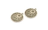 Silver Round Charm, Antique Silver Plated Brass Sun And Star Charm With 1 Loop, Findings (29x25.5x1.5mm) N2270
