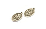 Silver Oval Charm, 4 Antique Silver Plated Brass Oval Charms With 1 Loop, Motif Findings, Ethnic Motif Findings (22x13x1.4mm) N2310