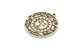 Silver Round Charm, Antique Silver Plated Brass Round Charm With 1 Loop, Sunshine Findings, Sun Findings (30x27.5x1.5mm) N2192