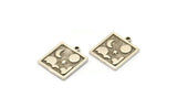 Silver Square Charm, 2 Antique Silver Plated Brass Square Charms With 1 Loop, Cloud Findings, Moon And Star Findings (18x16x1.5mm) N2341