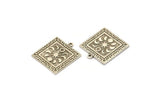 Silver Square Charm, Antique Silver Plated Brass Square Charm With 1 Loop, Moon Findings, Moon Phases Findings (26x23x1.5mm) N2344