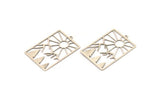 Silver Rectangle Charm, 4 Antique Silver Plated Brass Rising Sun And Mount Patterned Rectangle Charms With 1 Loop (42.5x28.5x0.60mm) A6198