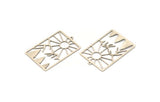 Silver Rectangle Charm, 4 Antique Silver Plated Brass Rising Sun And Mount Patterned Rectangle Charms With 1 Loop (42.5x28.5x0.60mm) A6198