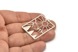Silver Rectangle Charm, 4 Antique Silver Plated Brass Rising Sun And Mount Patterned Rectangle Charms With 1 Loop (42.5x28.5x0.60mm) A6198