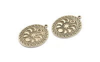 Silver Oval Charm, Antique Silver Plated Brass Oval Charm With 1 Loop, Moon Finding, Moon Phases Finding (30x23x1.5mm) N2316