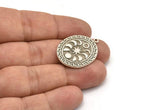 Silver Oval Charm, Antique Silver Plated Brass Oval Charm With 1 Loop, Moon Finding, Moon Phases Finding (30x23x1.5mm) N2316