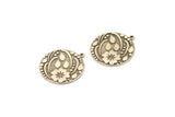 Silver Round Charm, Antique Silver Plated Brass Flower Charm With 1 Loop, Leaf Charms, Findings (30x27x1.5mm) N2240