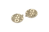 Silver Round Charm, Antique Silver Plated Brass Flower Charm With 1 Loop, Leaf Charms, Findings (30x27x1.5mm) N2240