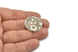 Silver Round Charm, Antique Silver Plated Brass Flower Charm With 1 Loop, Leaf Charms, Findings (30x27x1.5mm) N2240